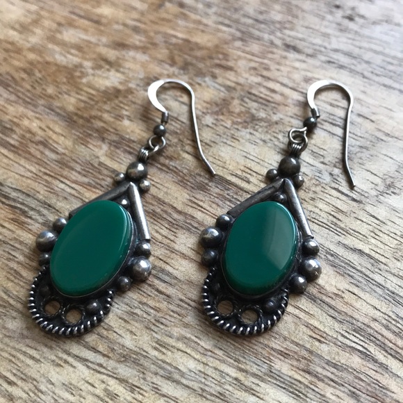 Old pawn 1960s sterling & stone boho earrings - Picture 9 of 15